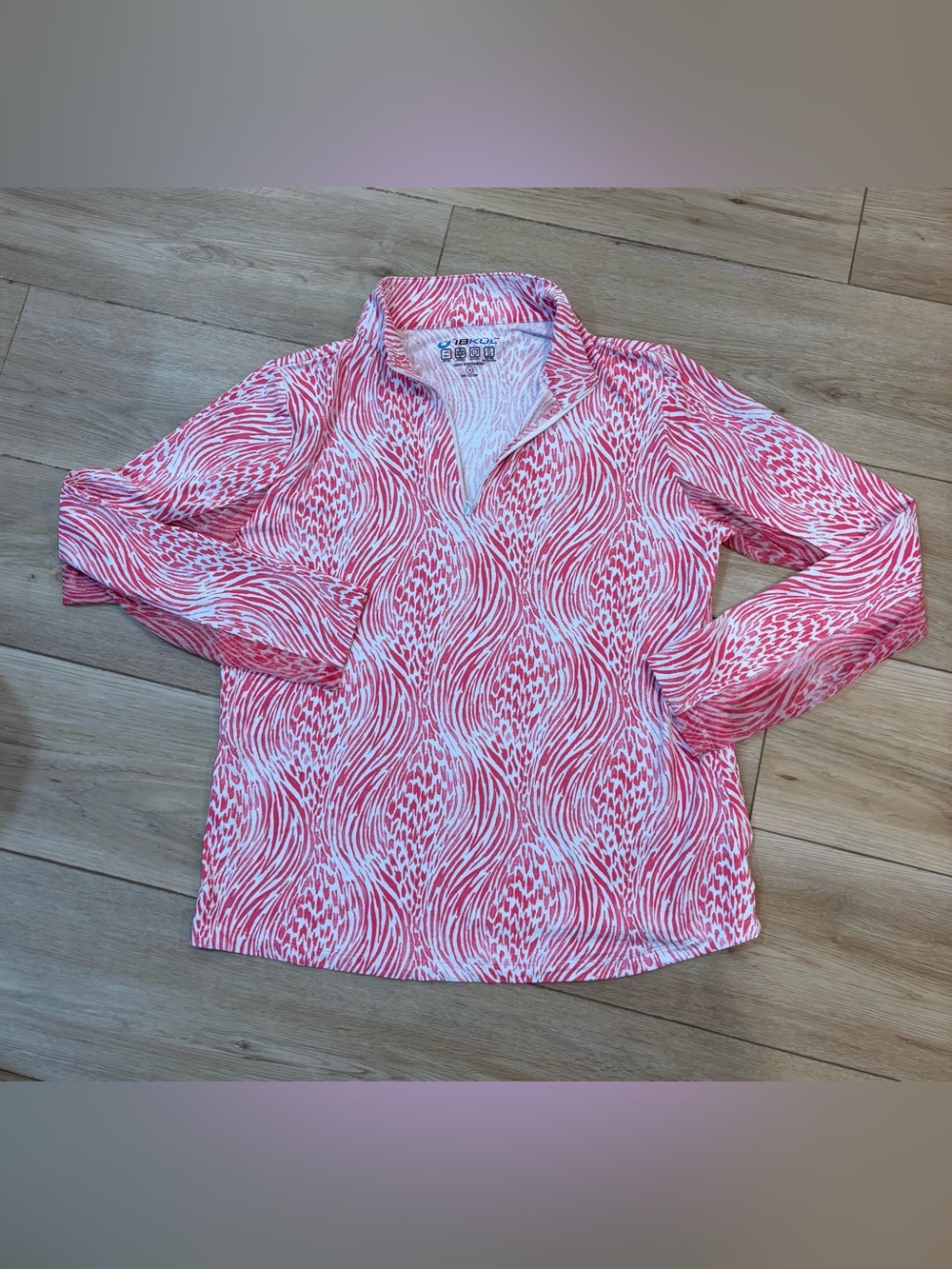IBKUL Alena Pink White Mock Zipper Long Sleeve Top IceFil Geometric Large L
